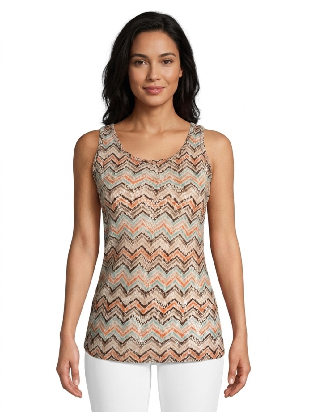 Discreet Sleeveless Chevron Knit Tank Top in Mint & Peach